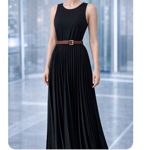 Classic Michael Kors pleated georgette Maxi Dress with Belt NWOT small